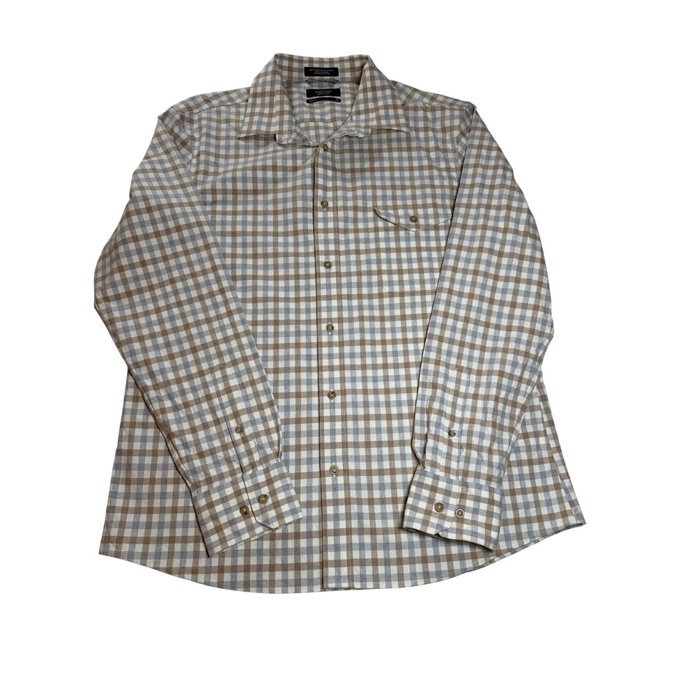 Nordstrom Men's Shop Trim Fit Check Button Down Shirt XL Tan Blue Cotton Blend